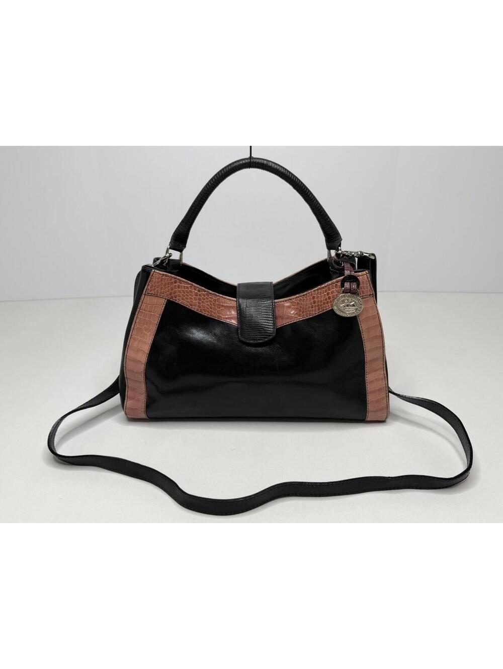 Vtg RARE Brahmin Tuscan Black Leather Brown Croc Embossed Crossbody Purse P76